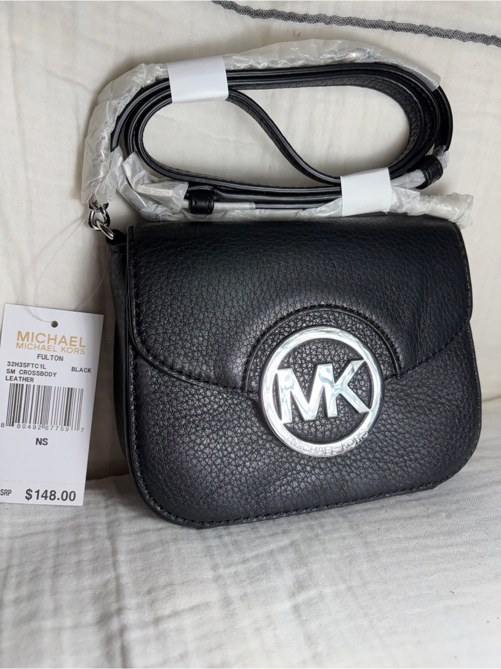 Michael Kors Fulton Black Leather Crossbody Bag NWT